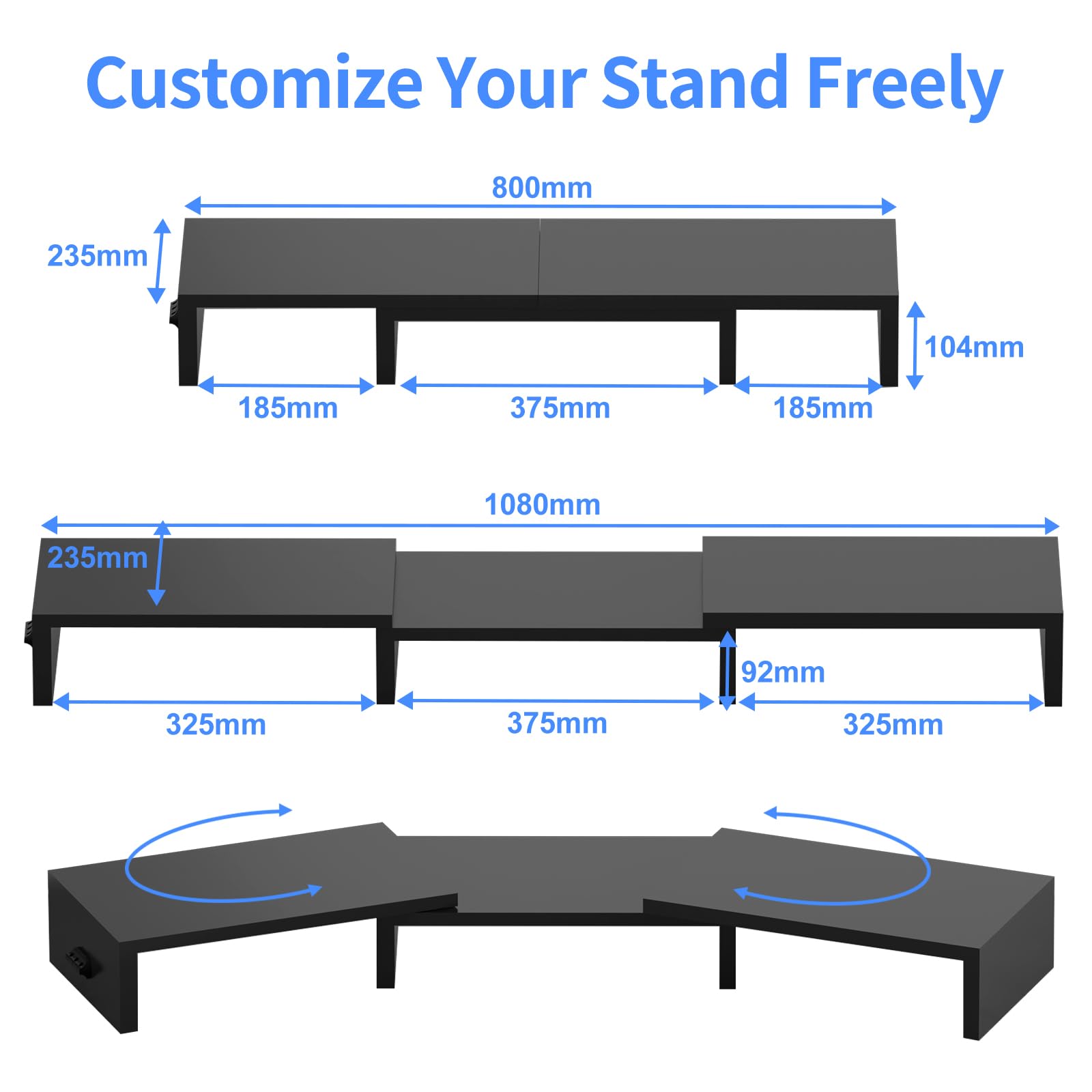 Pholiten Monitor Stand Riser with Adjustable Length and Swivel Angles