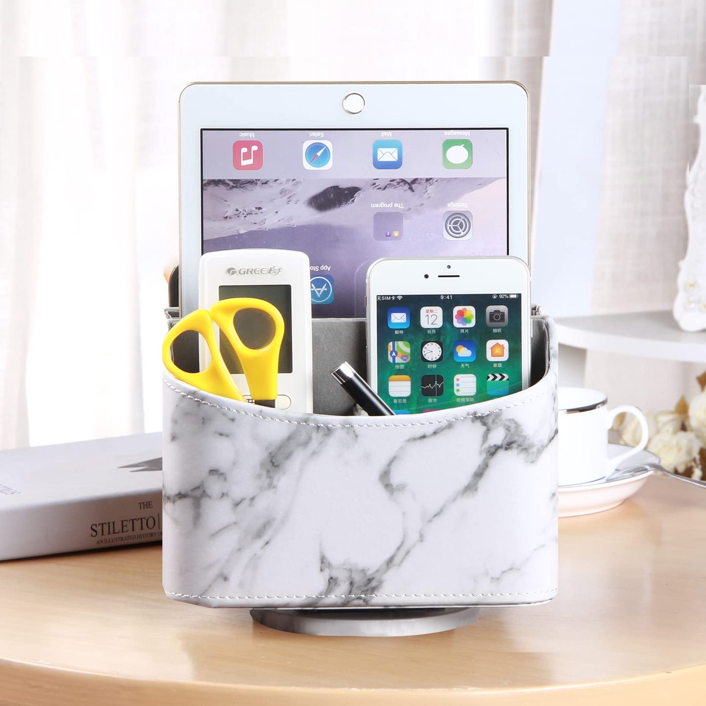 PU Leather 360° Rotatable Remote Control Holder,Nightstand TV Remote Caddy