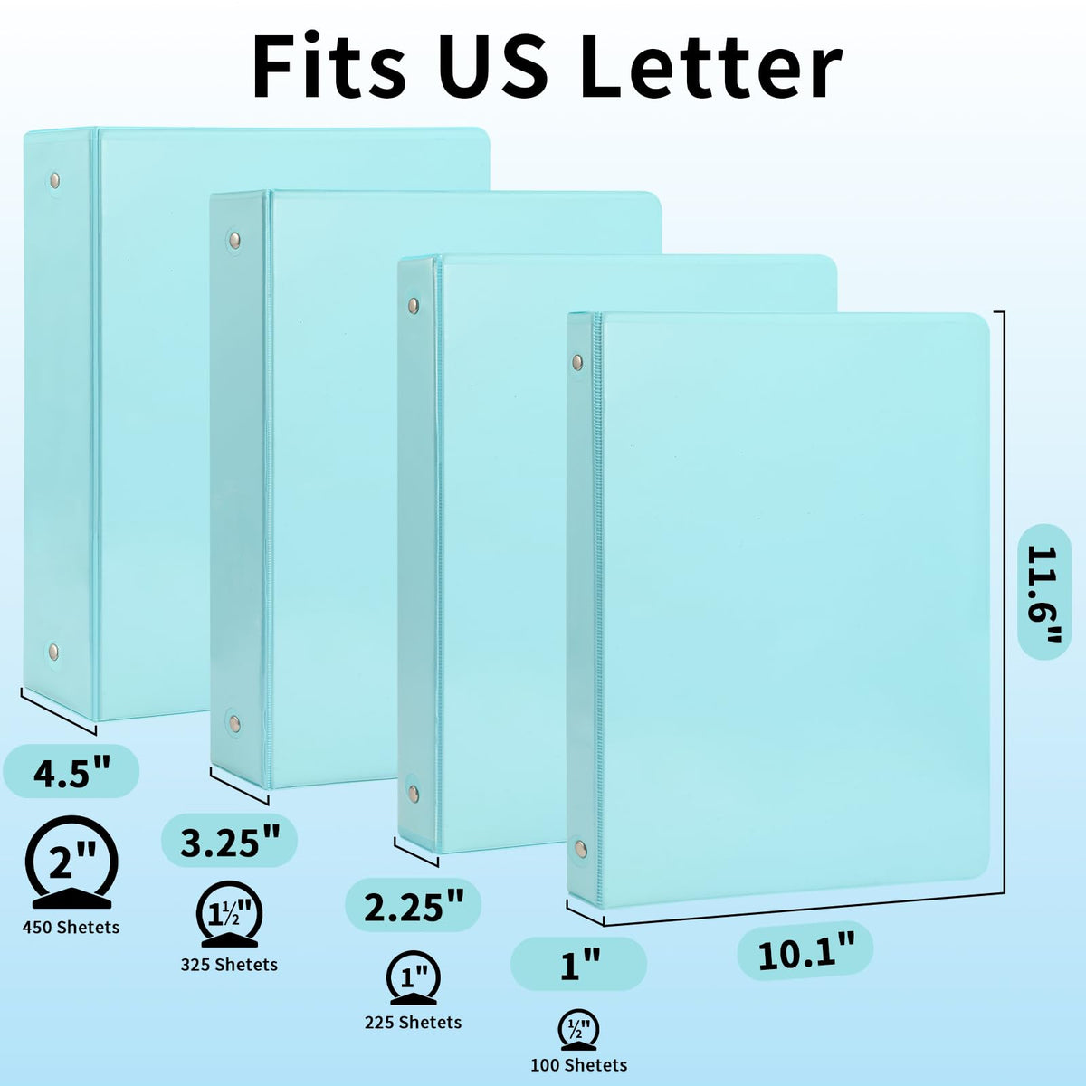 3 Ring Binders,1” Round Ring, Holds 8.5 * 11inch Papers, with 2 Pockets,6 Colors Binder Assorted