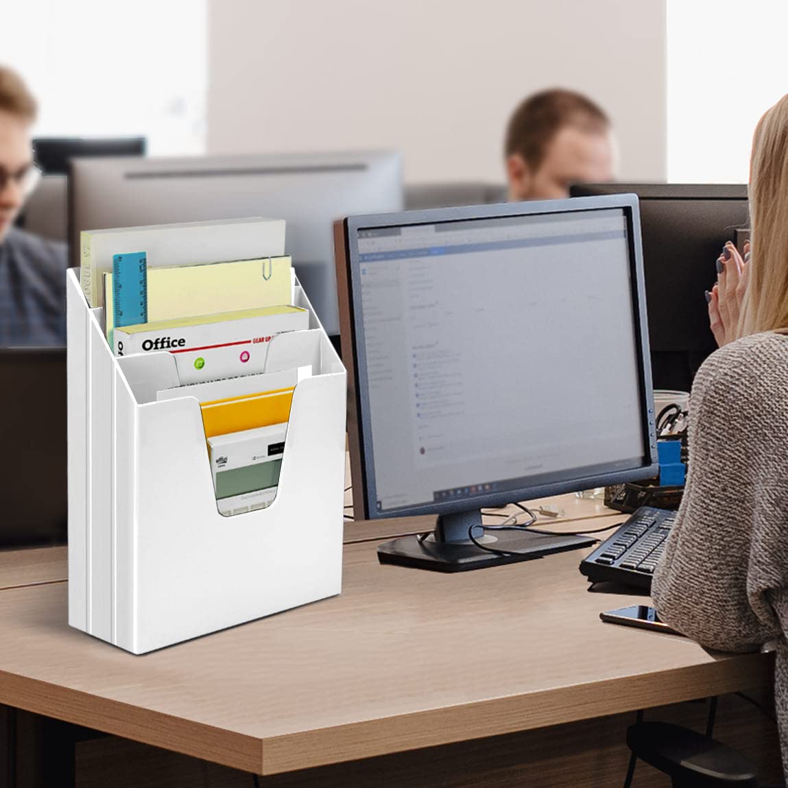 Acrimet Vertical Triple File Folder Holder Organizer Sorter, White