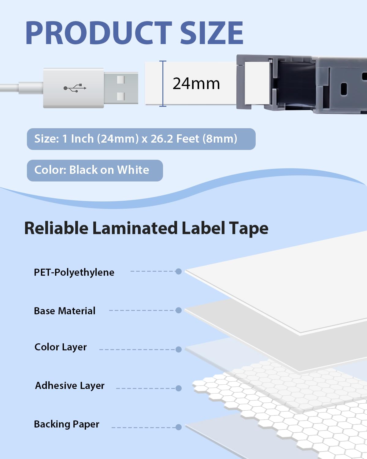 6-Pack TZe-251 Label Tape TZ 24mm 0.94" Laminated White