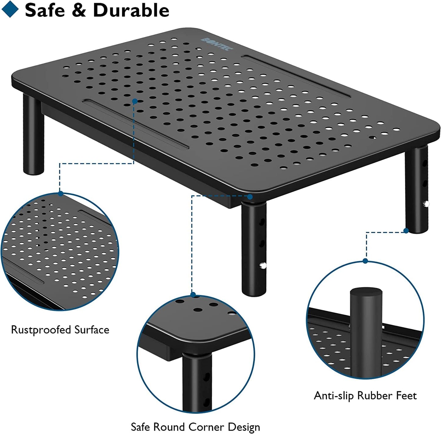 BONTEC 2 Pack Adjustable Monitor Stand Riser with Drawer, Supports 44lbs