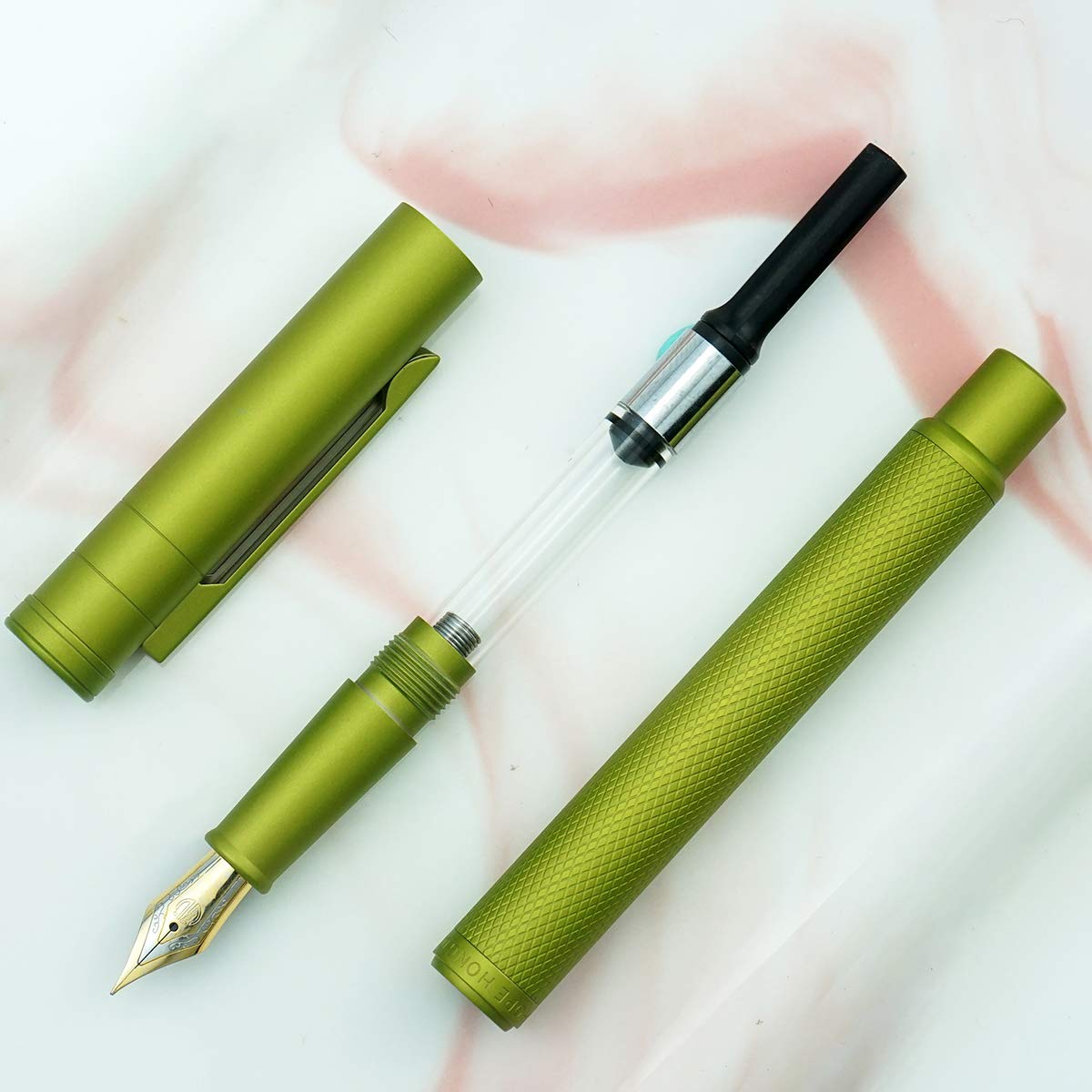 Hongdian Green Forest Metal Fountain Pen, Beautiful Tree Texture Fine Nib Writing Office Pen