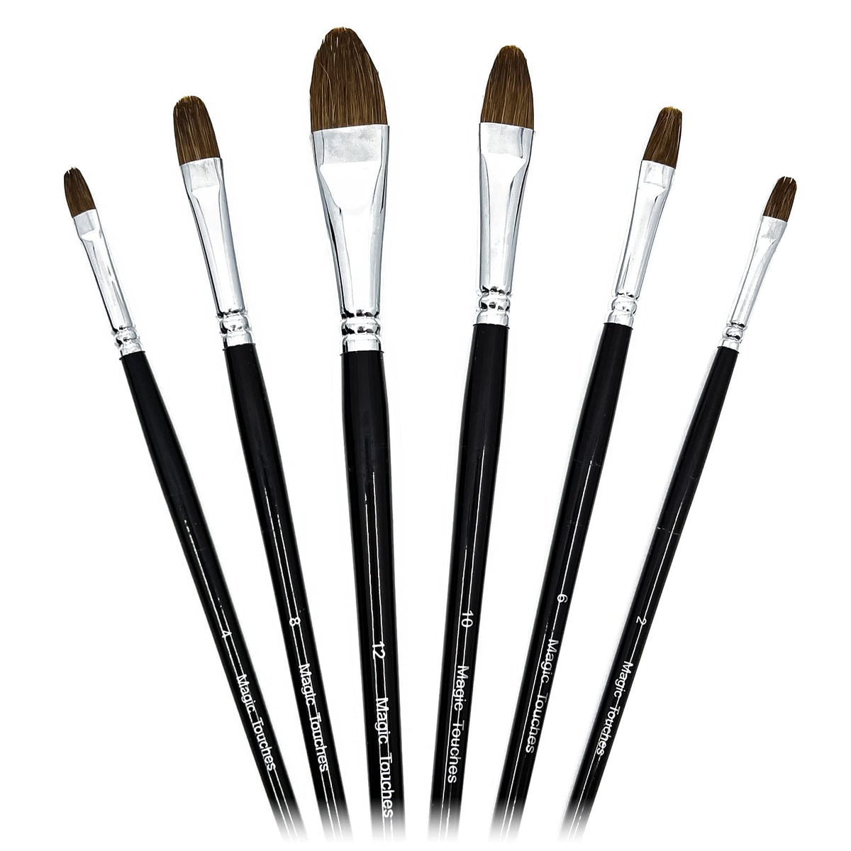 Magic Touches Artist Paint Brush Set (6 Sizes), Natural Sable Filbert Tip, Best Absorption