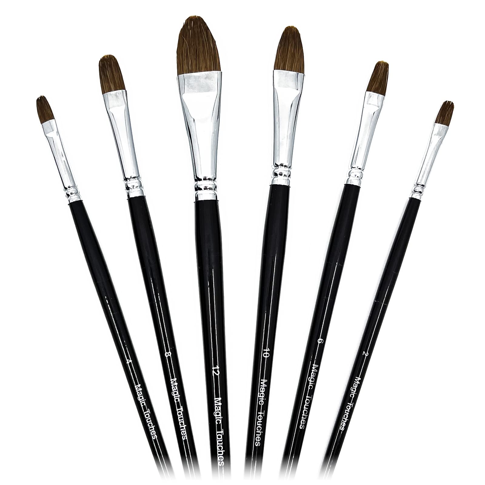 Magic Touches Artist Paint Brush Set (6 Sizes), Natural Sable Filbert Tip, Best Absorption