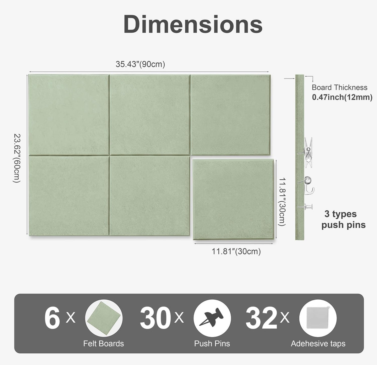 G Gamit 0.47" Thick Felt Wall Tiles 36"x24" Cork Board Alternative 6 Pack 11.81"x11.81"Felt