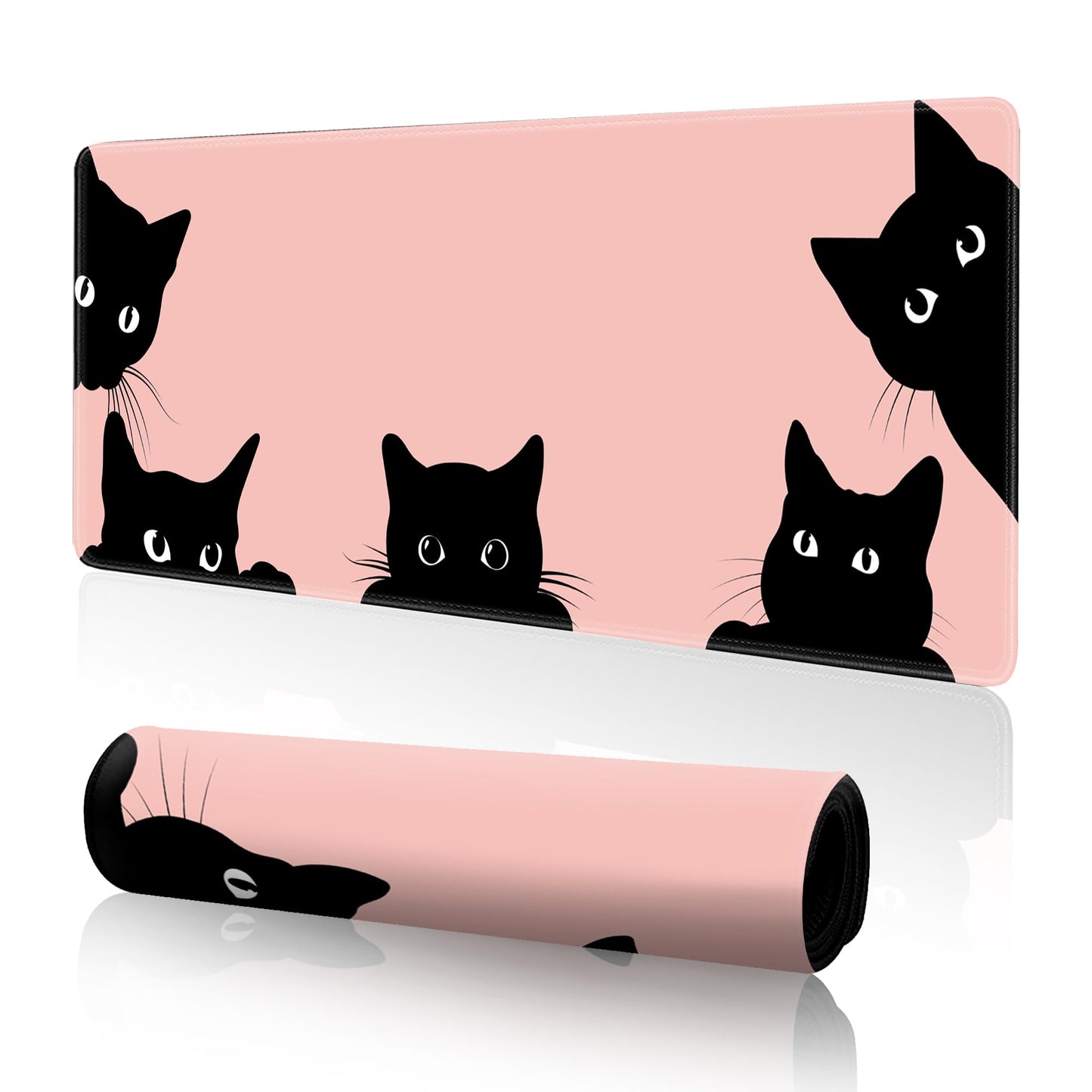 Pink Cute Cat Mouse Pad for Desk,Cat Mouse Pad 31.5 X 11.8 Mouse Mat Desk Pad,Extended Keyboard