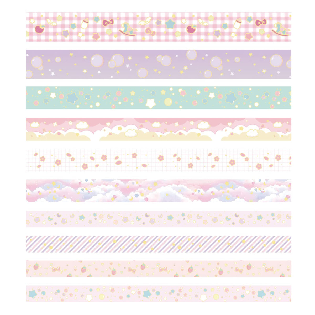 YUBX Creative Washi Tape Set 10 Rolls Gold Foil Print Decorative Masking Tapes for Arts, DIY