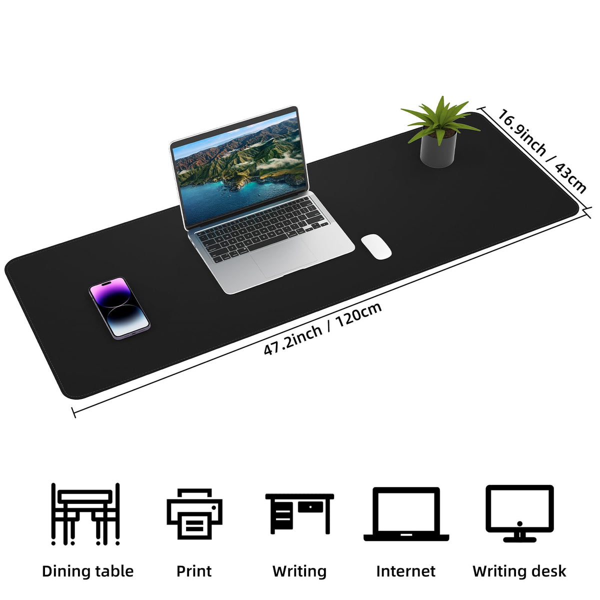 AFIING Large Desk Mat, 47" x 17", Black