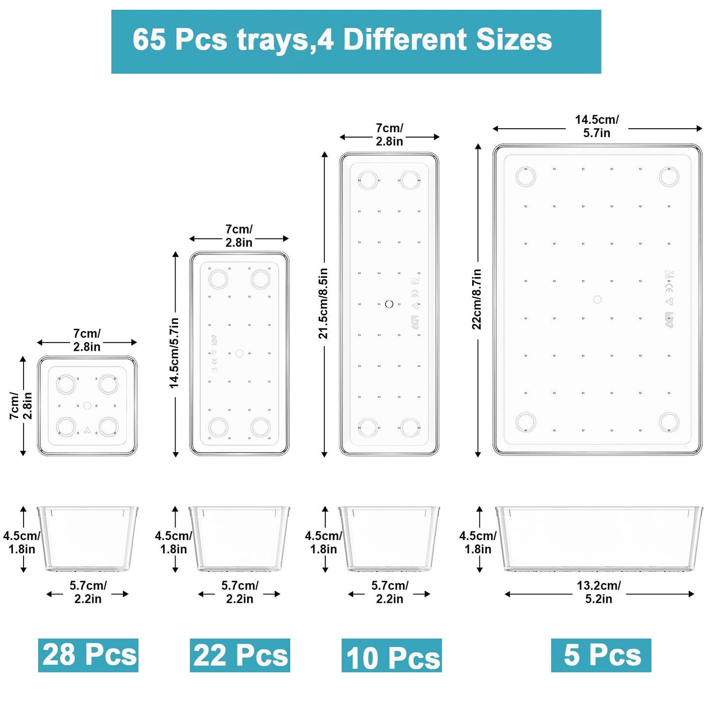 Manalete 65 Pcs Clear Plastic Drawer Organizer, Makeup & Vanity Organizer