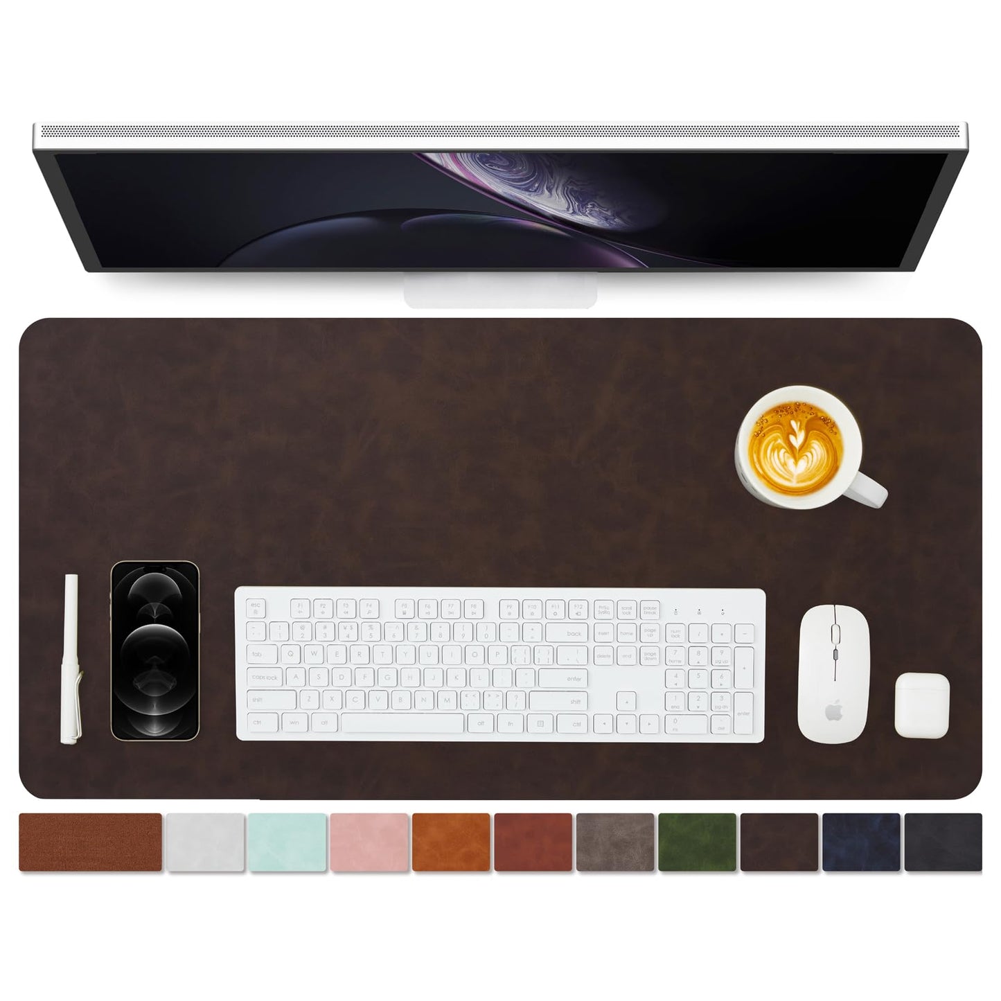 Distressed Leather Desk Mat - Non-Slip PU Desk Pad for Office and Home - Desk Organization and
