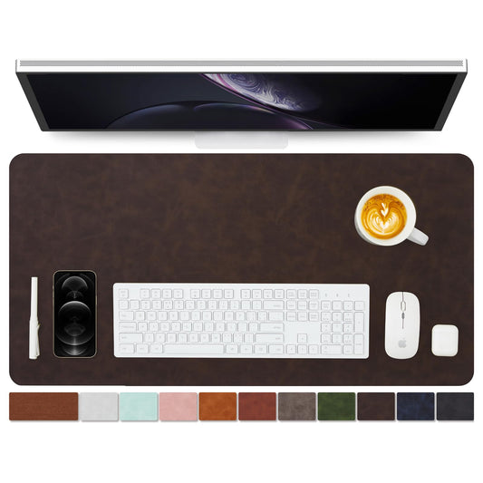 Distressed Leather Desk Mat - Non-Slip PU Desk Pad for Office and Home - Desk Organization and
