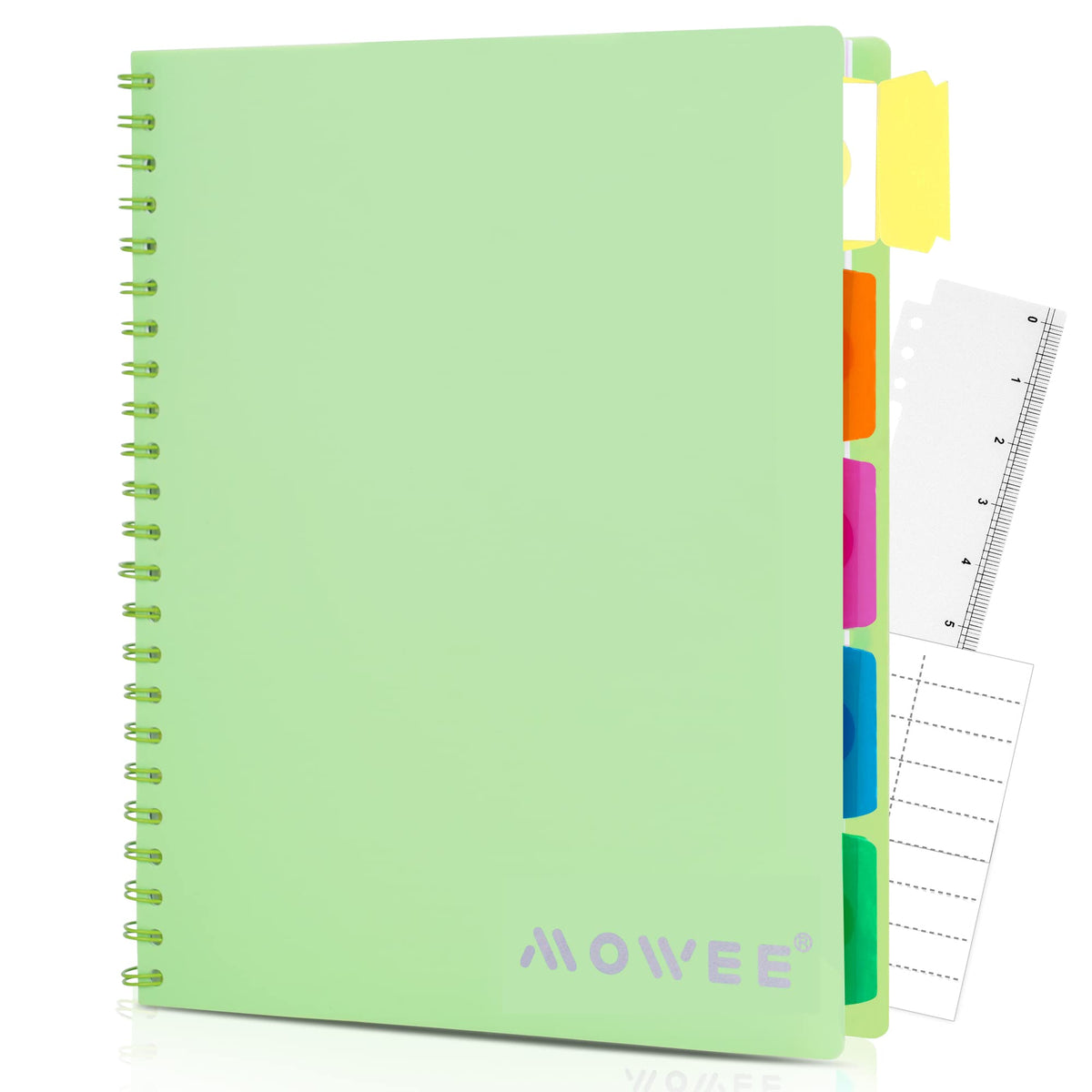 MOWEE Spiral Notebook - 5 Subject Notebook, College Ruled Notebook With Dividers Pocket, Tabs