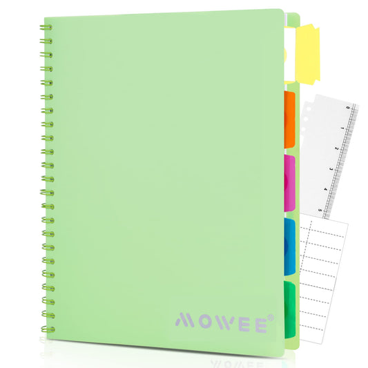 MOWEE Spiral Notebook - 5 Subject Notebook, College Ruled Notebook With Dividers Pocket, Tabs