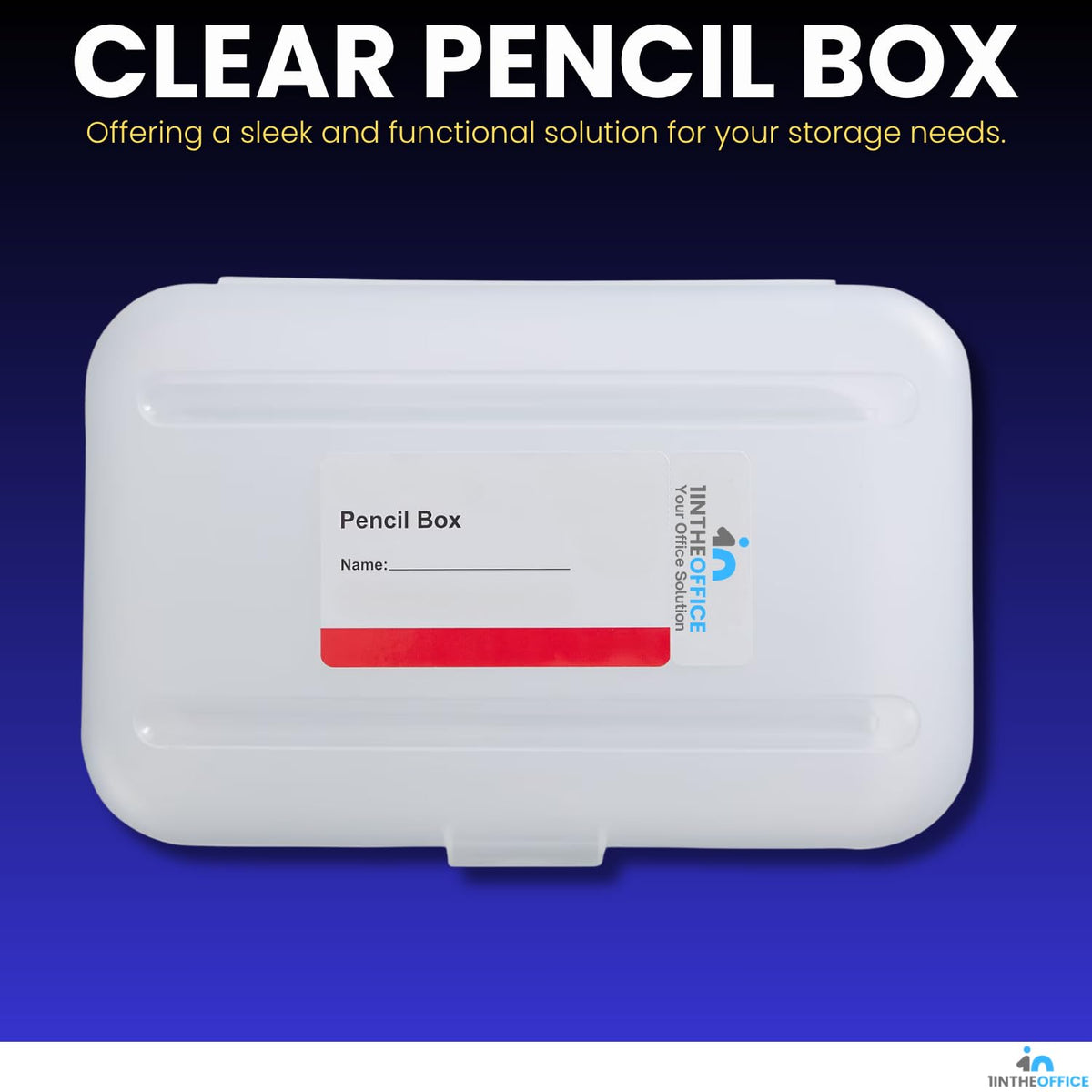 1InTheOffice Clear Pencil Box, Pencil Case Plastic Box, Translucent, Large Capacity, Snap-Tight