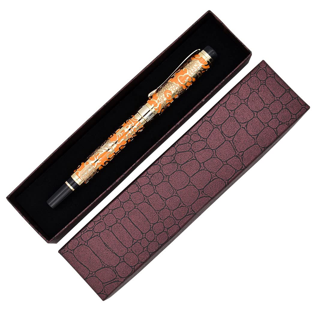 zoohot Jinhao Dragon Pen Fine Nib Fountain Pen with Converter and Box Set (Orange)