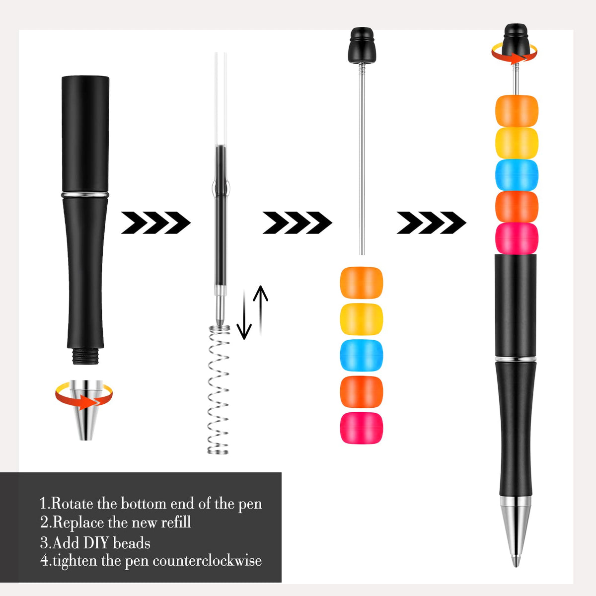 Crtiin 50 Pack Beadable Pens, Ballpoint Pens, School Supplies, Black