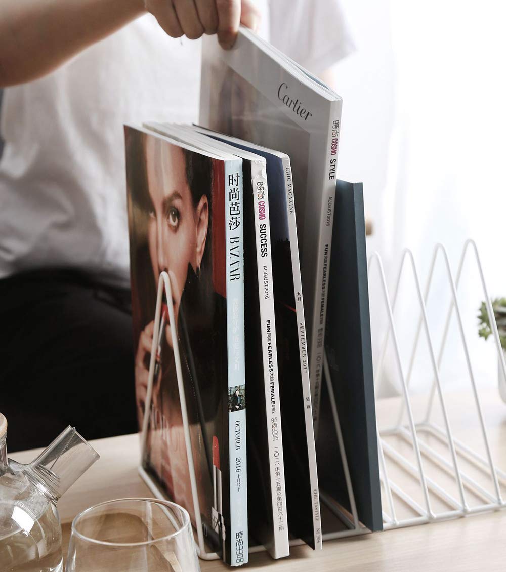Sooyee 2 Pack 9 Slot White Magazine Holder, Desktop File Sorter Organizer Triangle Bookshelf Decor