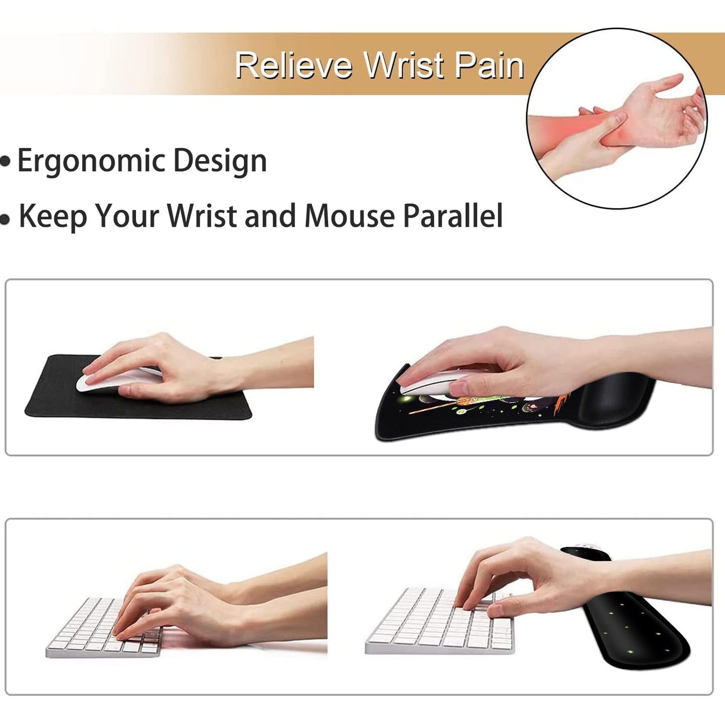 Keyboard Wrist Rest and Mouse Pad Wrist Support Set, Ergonomic Gel Mouse Pad Wrist Rest with