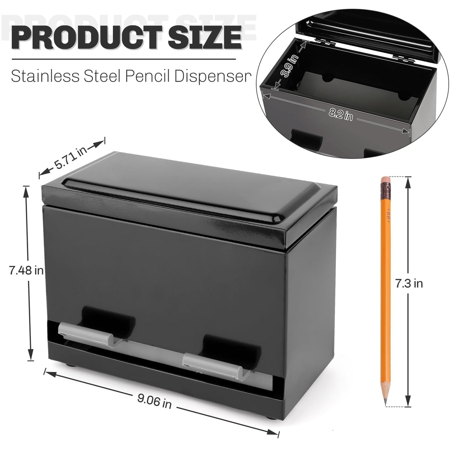 Creproly Pencil Dispenser for Classroom, Stainless Steel Pen Holder, Black
