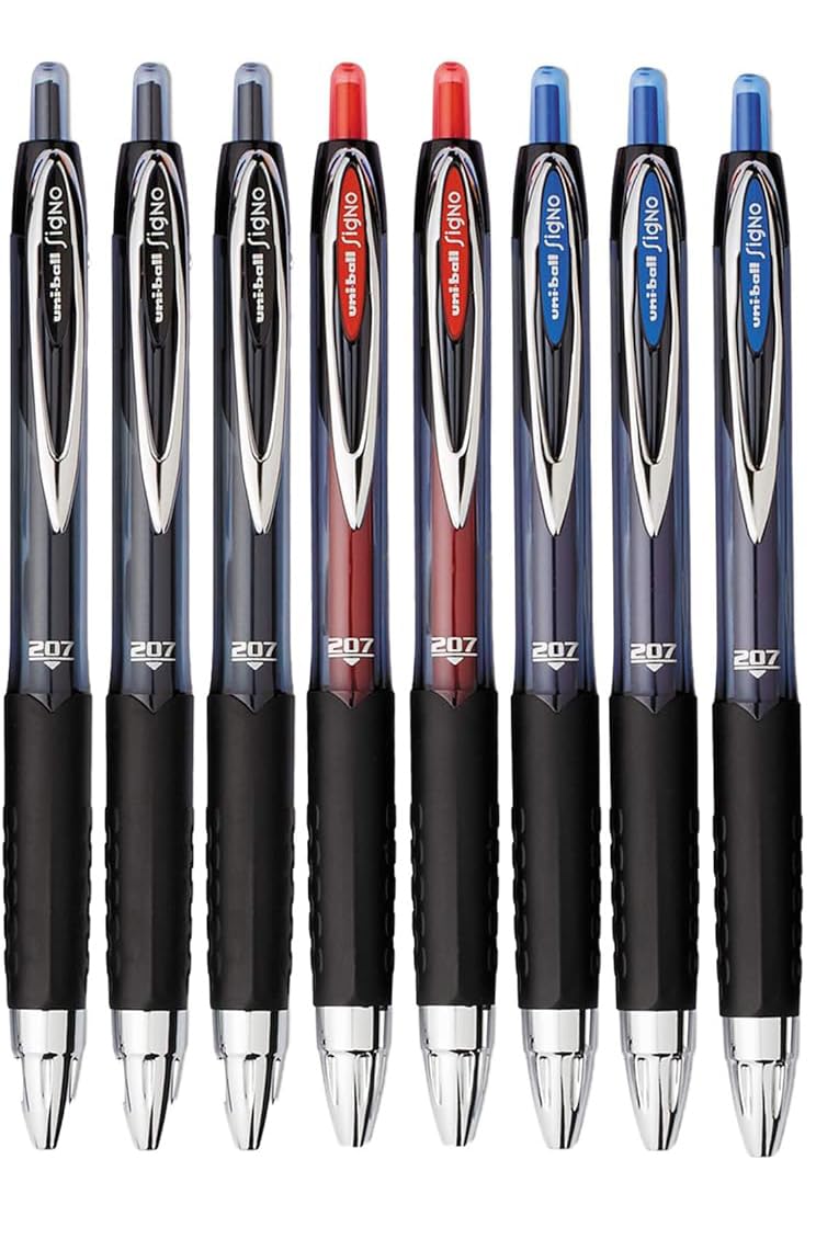 Advantage Gifts Signo 207 Roller Ball Retractable Gel Pens, Medium Point (0.7mm), Black Blue And
