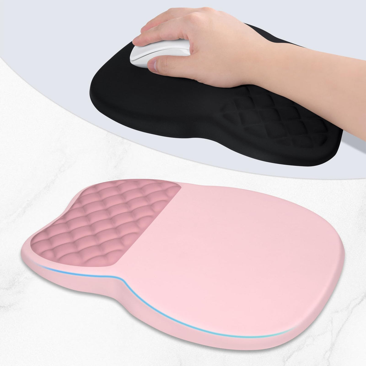 ITNRSIIET Ergonomic Mouse Pad Wrist Support with Memory Foam Massage Bulge & Non-Slip PU Base
