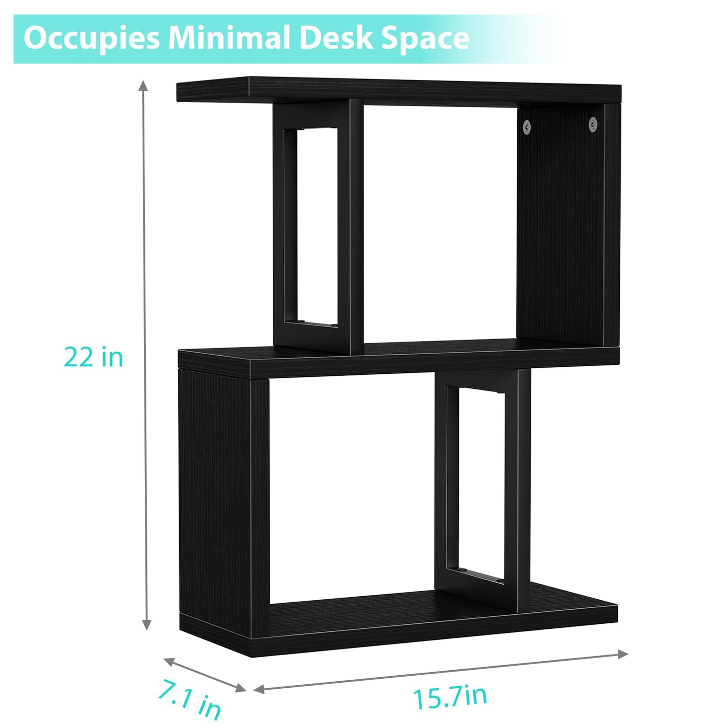 IGERI Desktop Bookshelf Shelf for Top of Desk - Black Small Organizer 3-Tier Shelves Storage