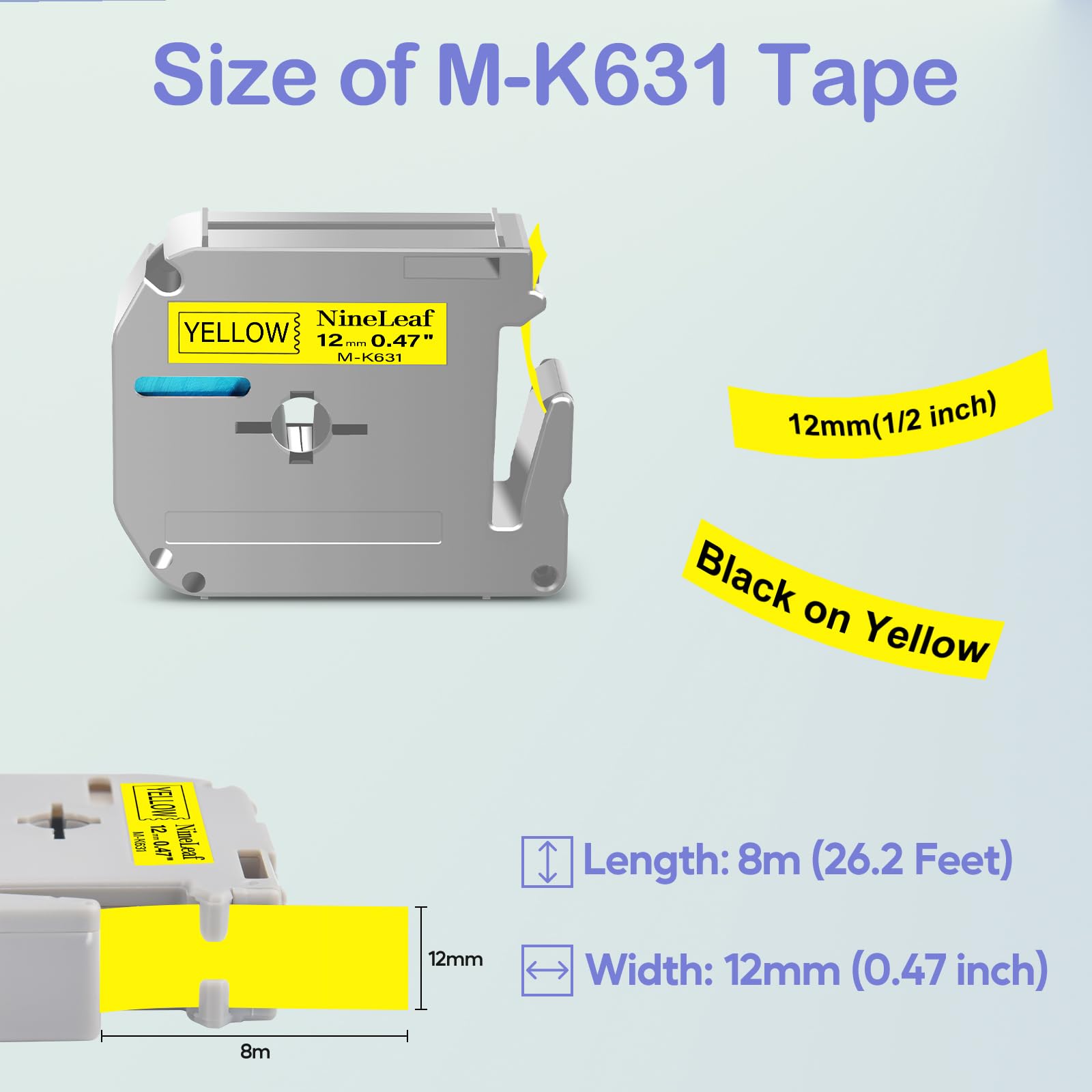 NineLeaf 4 Pack Compatible for Brother P-Touch M Tape M-K631 12mm 0.47''