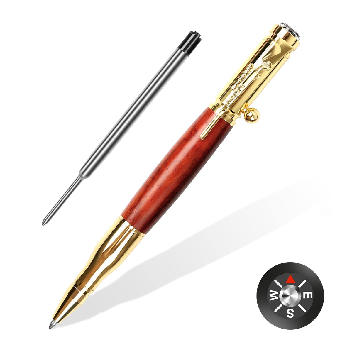 SHALORY Bolt Action Pen with Compass & Extra Refill, Christmas Gifts Thanksgiving Day Gift Cool