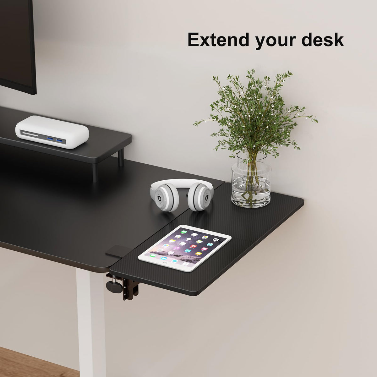 Suptek Clamp-on 9.5 x 23.6 inch Desk Extender, Wrist Support, Foldable Keyboard Tray Platform