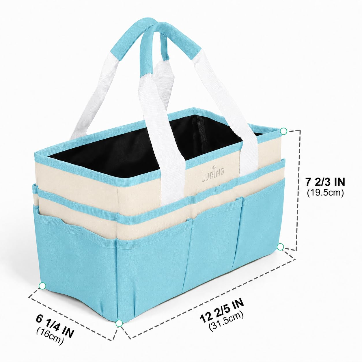 JJRING Craft Organizer Tote Bag Art Storage Caddy Sky Blue and Beige