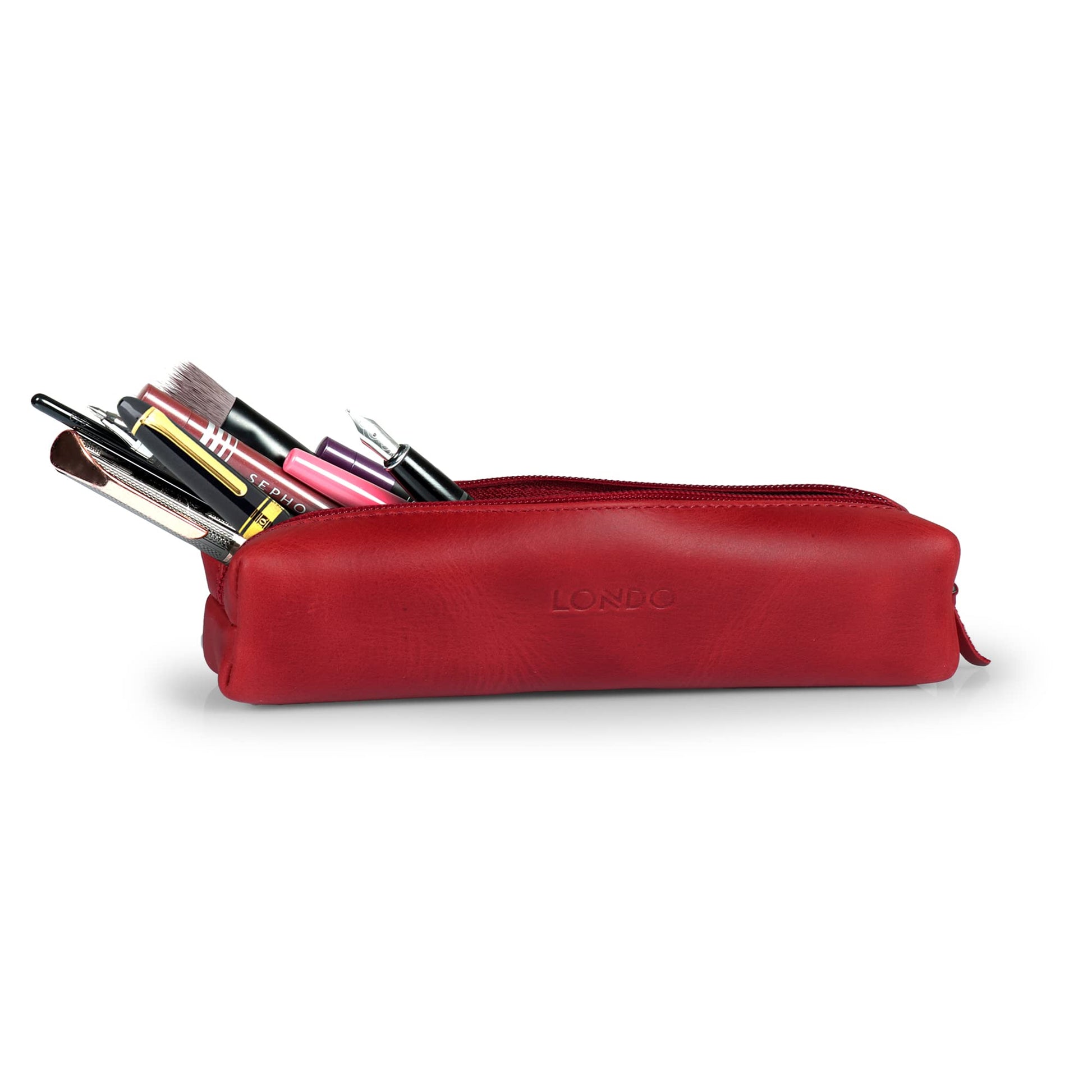 Londo Genuine Leather Zipper Pen, Pencil & Cosmetic Case