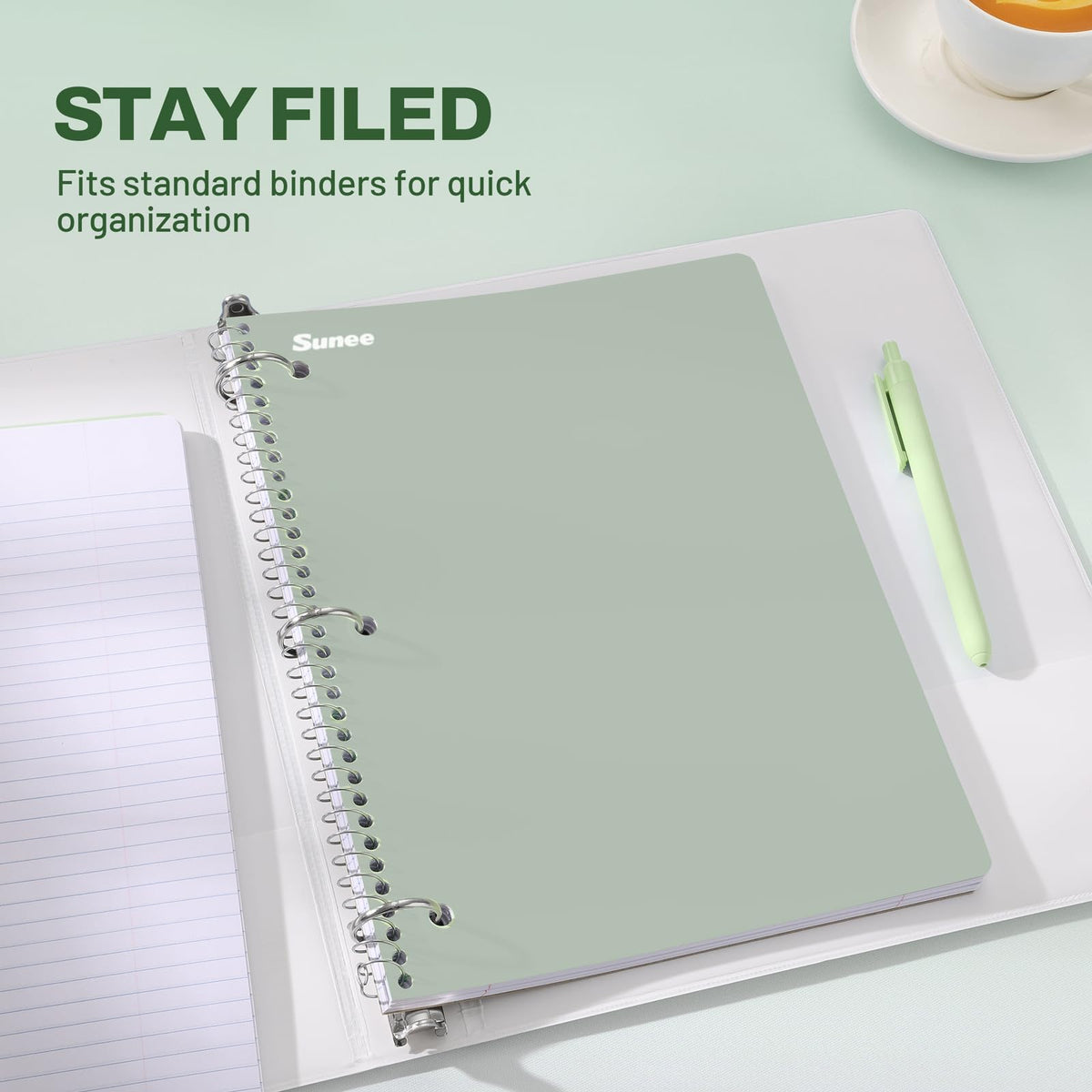 SUNEE Spiral Notebooks, 3 Pack, 1-Subject, College Ruled Paper, 8" x 10-1/2", 70 Sheets per