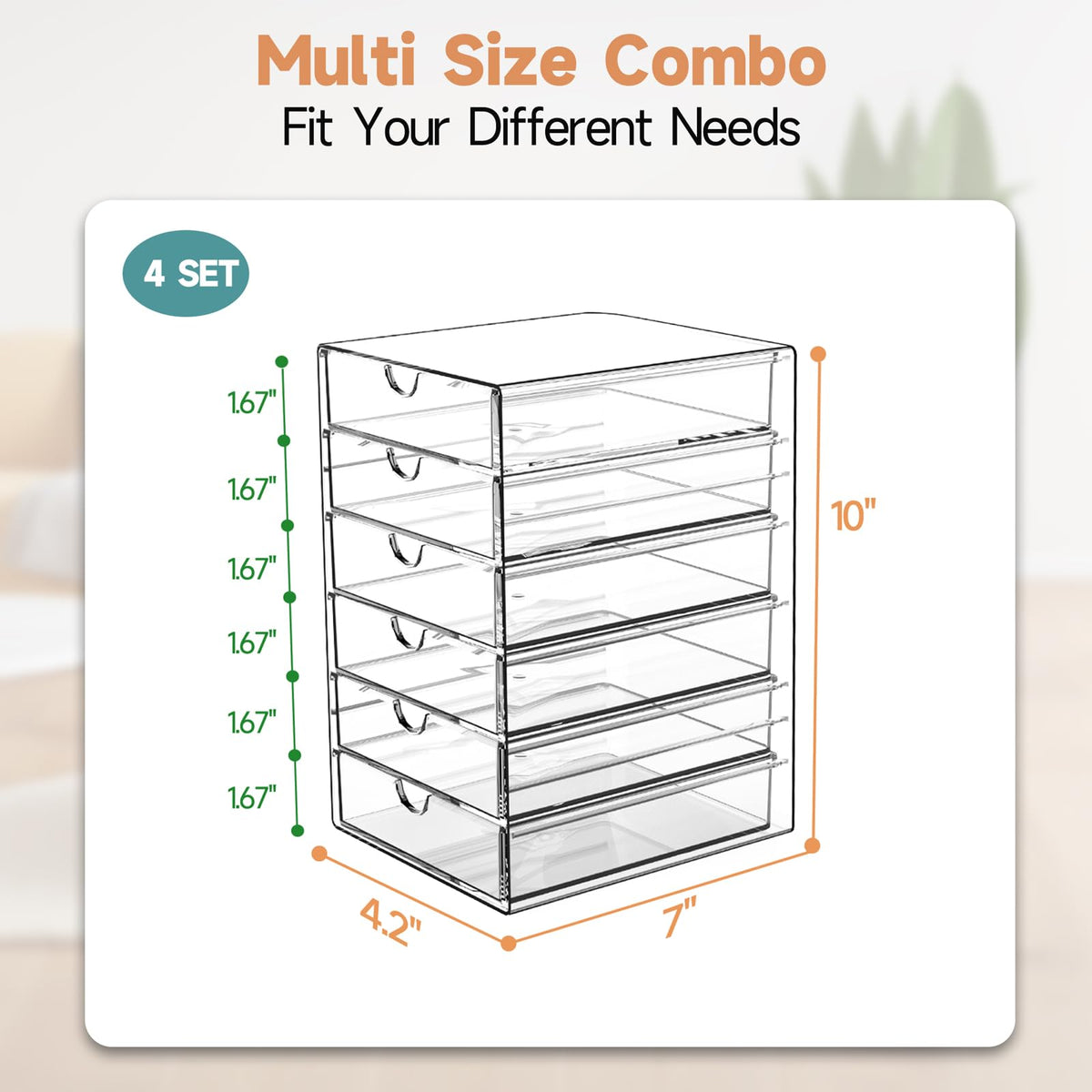 DOMNIU Acrylic Makeup Drawer Storage Organizer with 24 Drawers, 4 Set