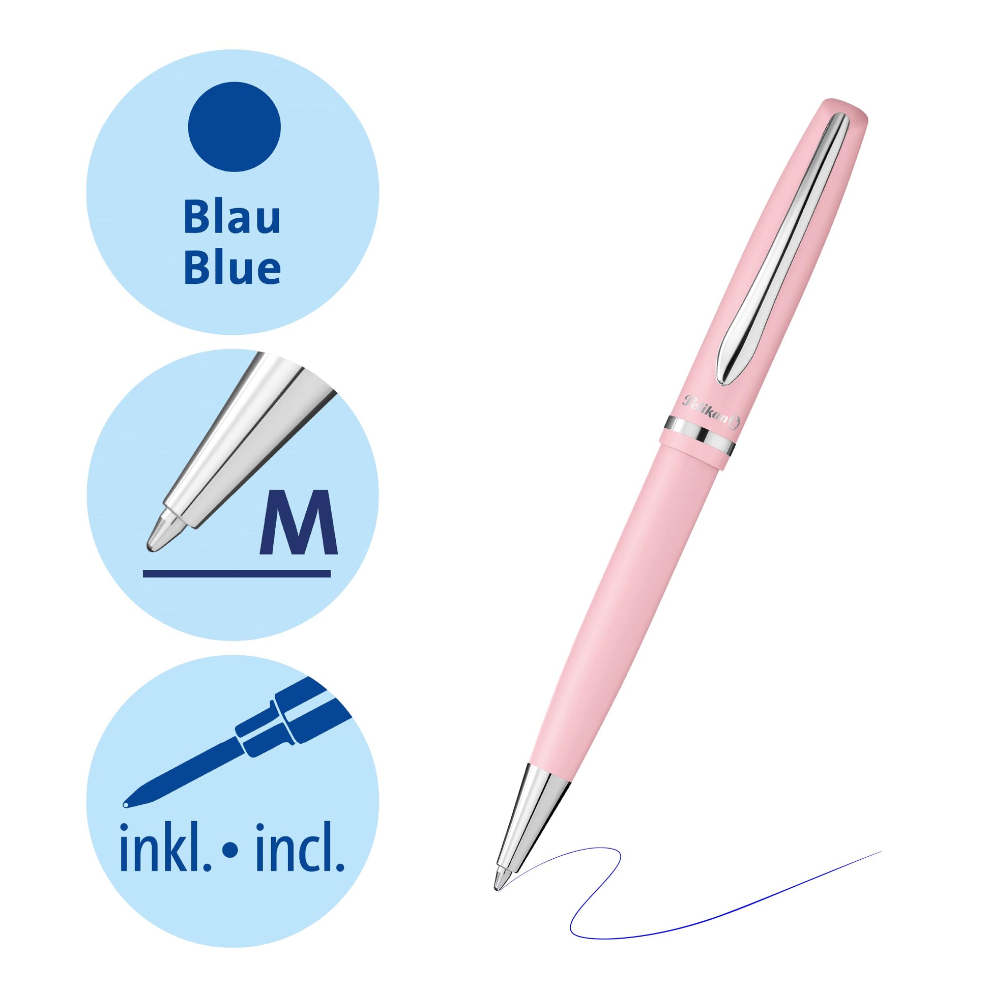 Pelikan Jazz Pastel Ballpoint Pen with Medium Point, Blue Ink Refill, Pink, Boxed, 1 Each (812658)