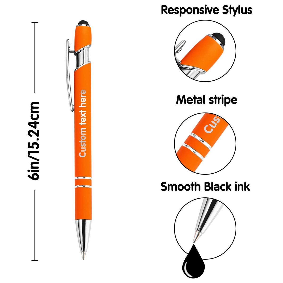 10 Pcs Personalized Pens in Bulk with Stylus Tip - Custom Print with Name 0.5 mm Soft Touch Medium