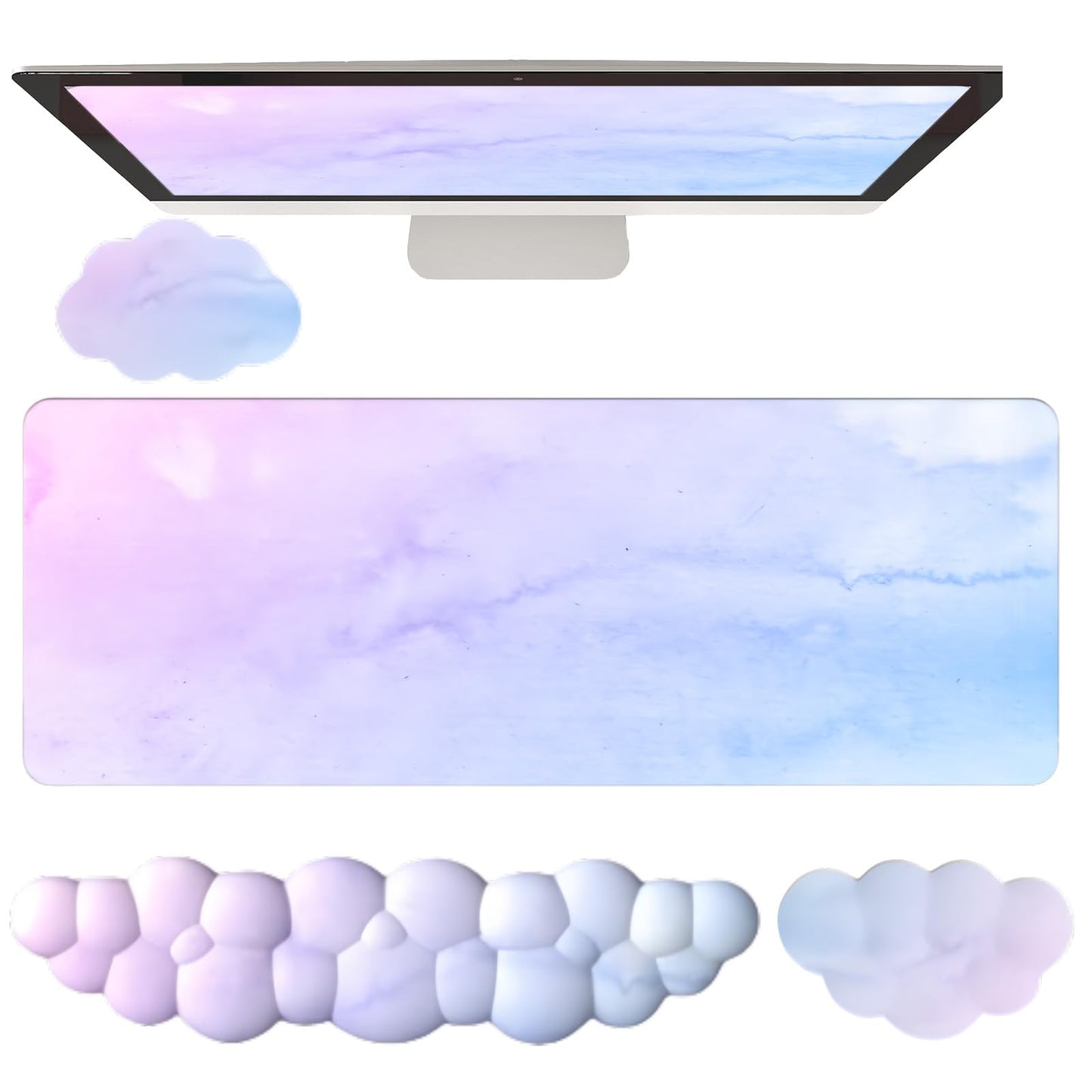 Cloud Mouse Pad and Keyboard Wrist Rest 4PCS Extended Large Desk Mat Pad Set Memory Foam Non-Slip