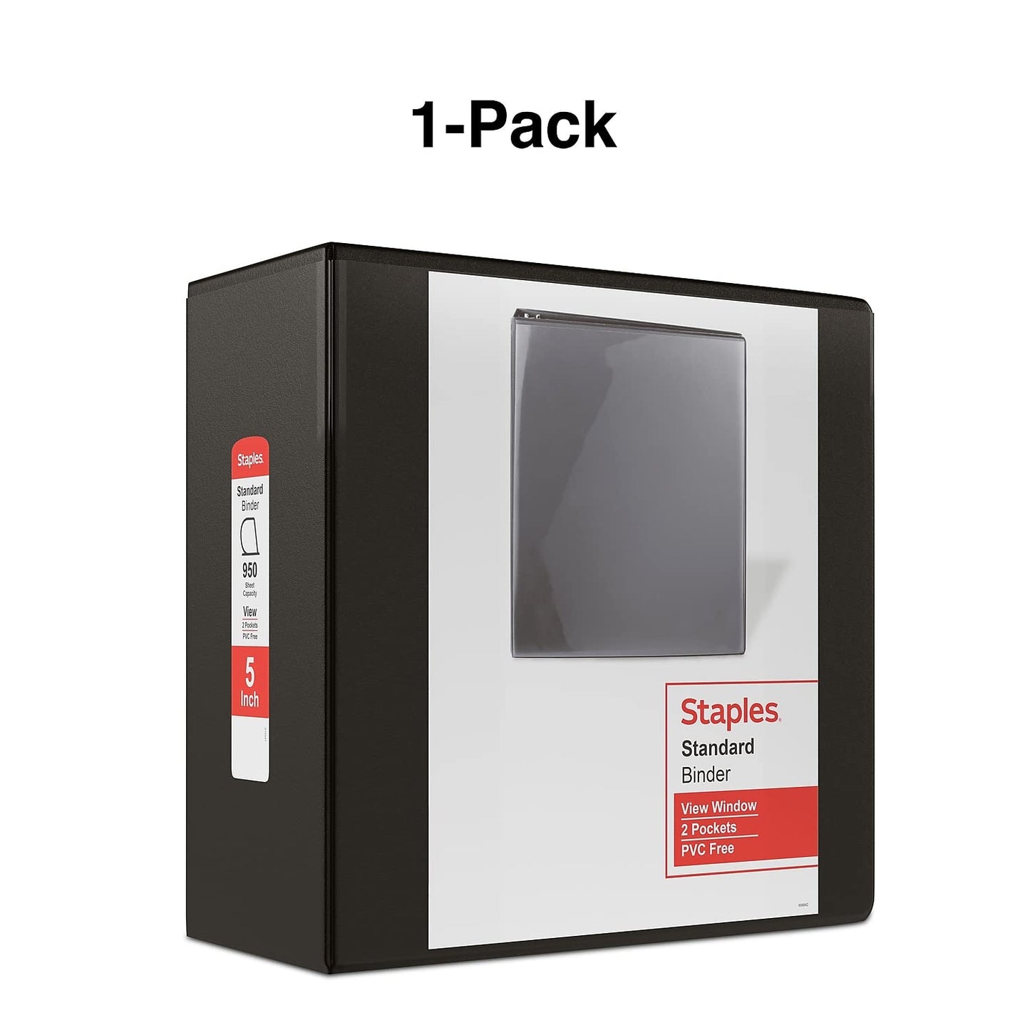 Staples Standard 5-Inch D-Ring View Binder, High Capacity Holds Up to 1,050 Sheets, Black, for