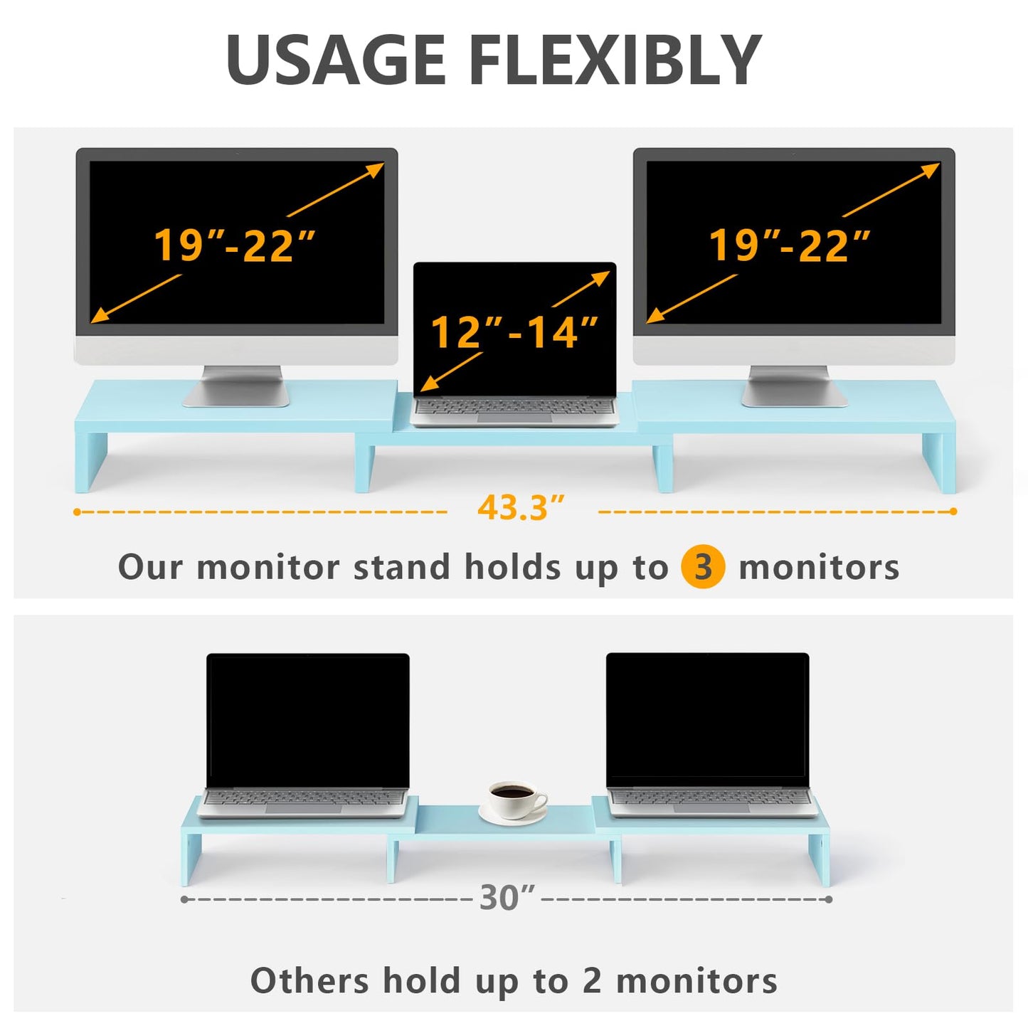 TAVR Dual Monitor Stand Riser, Wooden Computer Monitor Stand for 2 Monitors