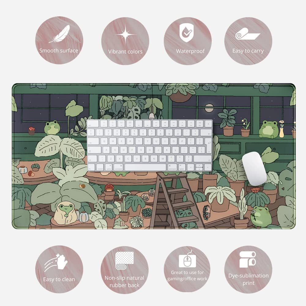Cute Frog Mouse Pad Desk Pad Kawaii Green Decor Mat, Large Gaming Mouse Pad for Desk Computer