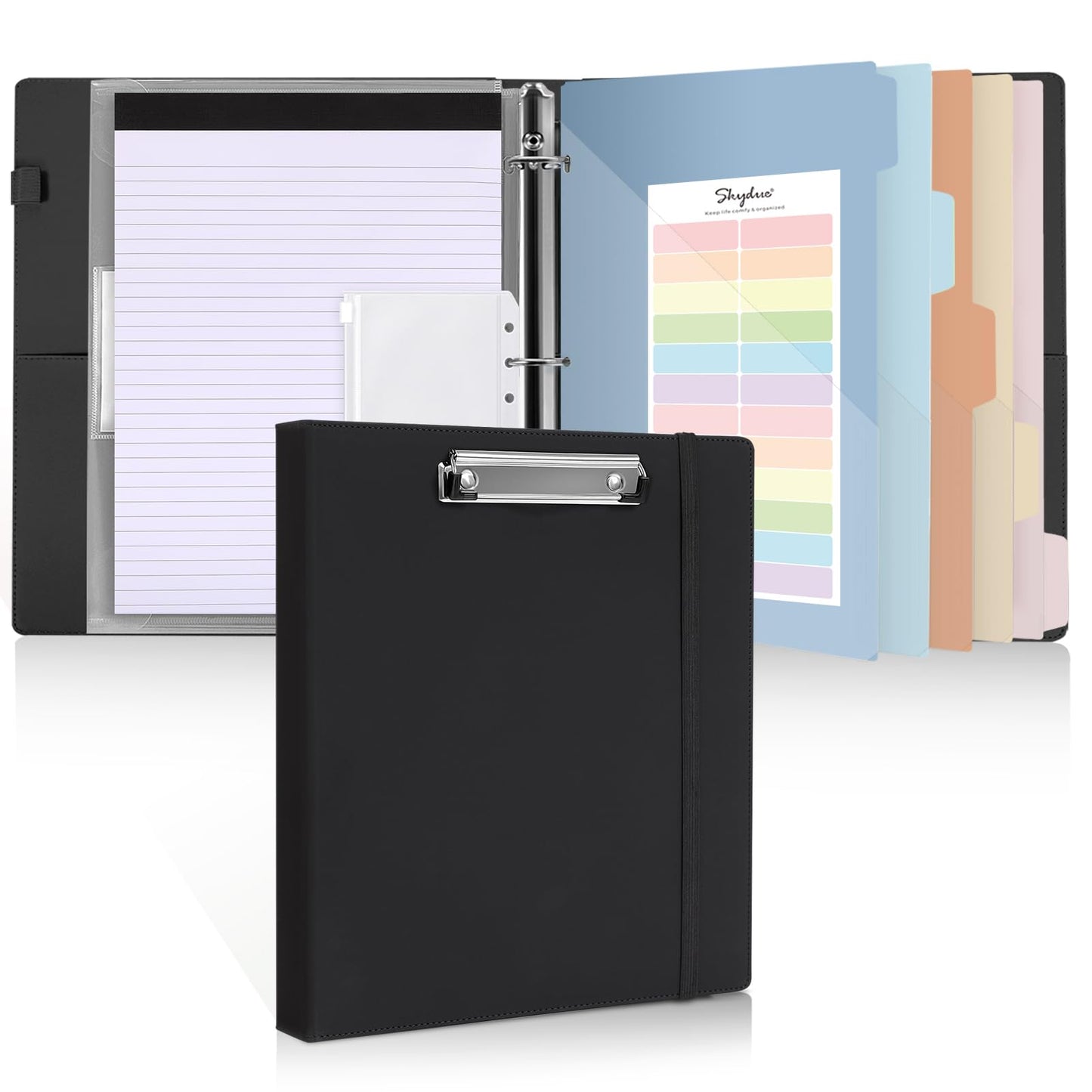 SKYDUE 3 Ring Binder with Clipboard, 11.7" × 10.2" Faux Leather Binder