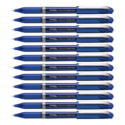 Pentel ENER-GEL NV Liquid Gel Pen, 0.5mm, Fine Line Capped, Needle Tip, Blue Ink, Box of 12