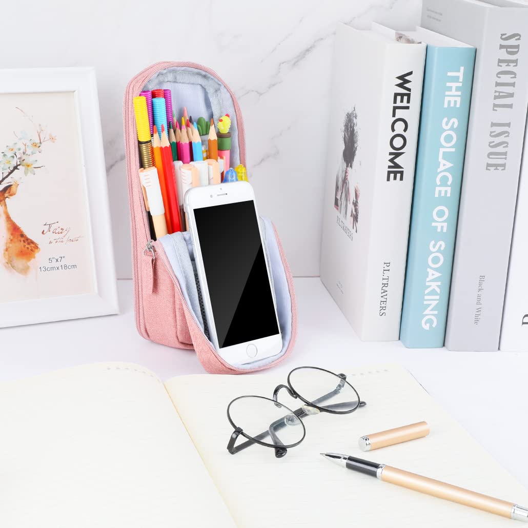 iSuperb Standing Pencil Case 2 Compartments Pencil Pouch Magnetic Mobile Phone Holder Bracket Pen