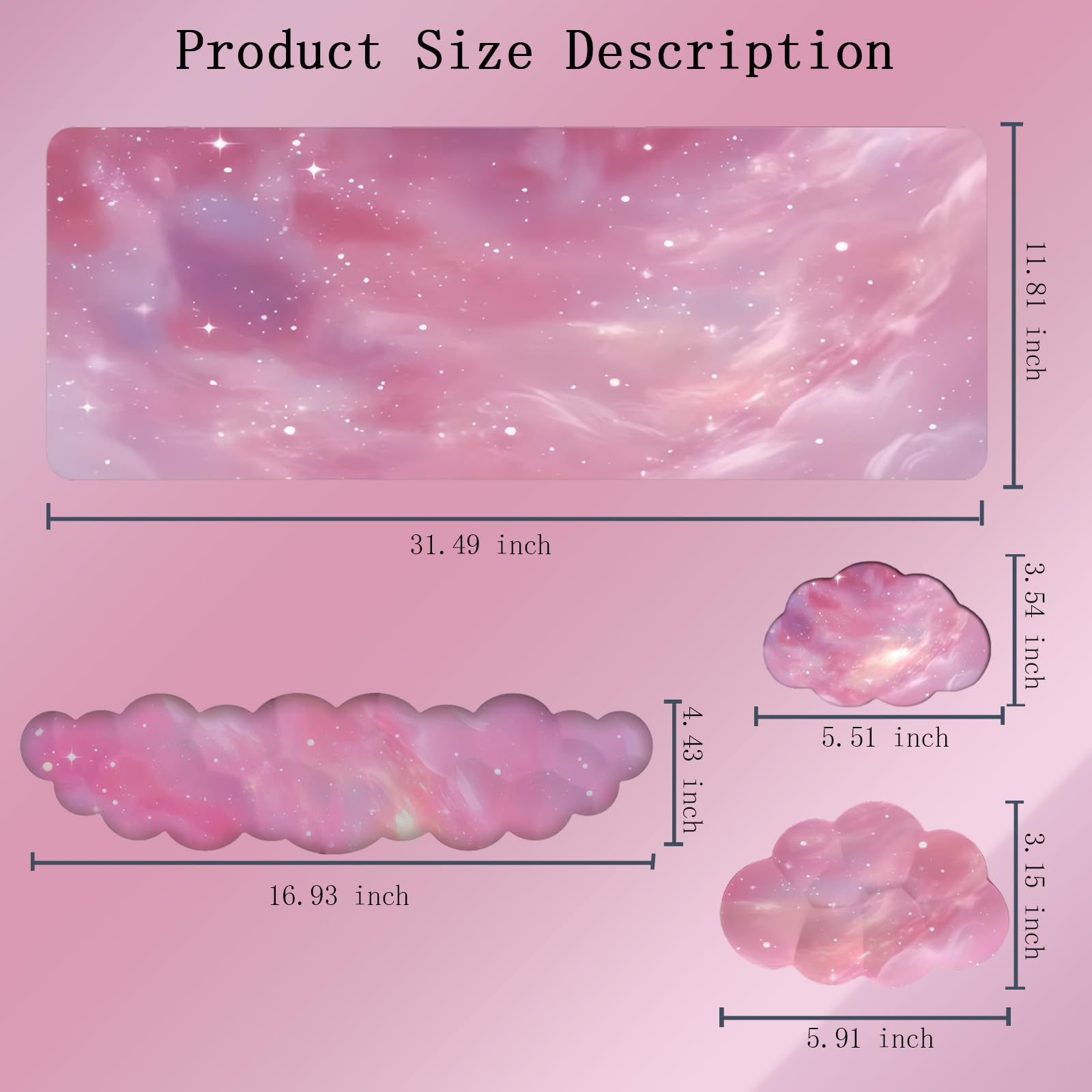 Cloud Mouse Pad Keyboard Wrist Rest 4PCS Galaxy Space Extended Large Desk Mat Pad Set Memory Foam
