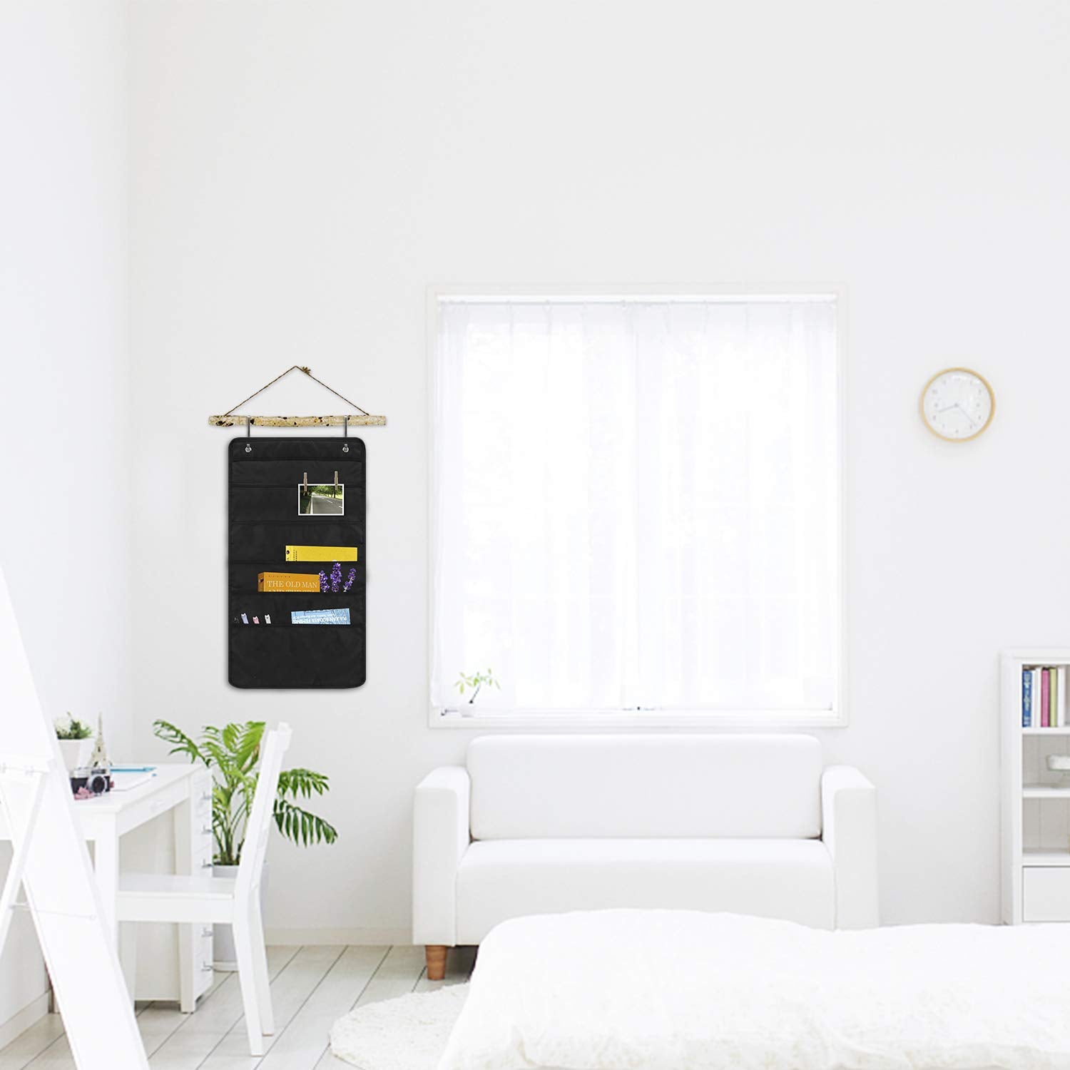 Sinzip 2 Pack Heavy Duty 5 Pocket Door Hanging File Organizer, Black Wall Storage Pocket Charts