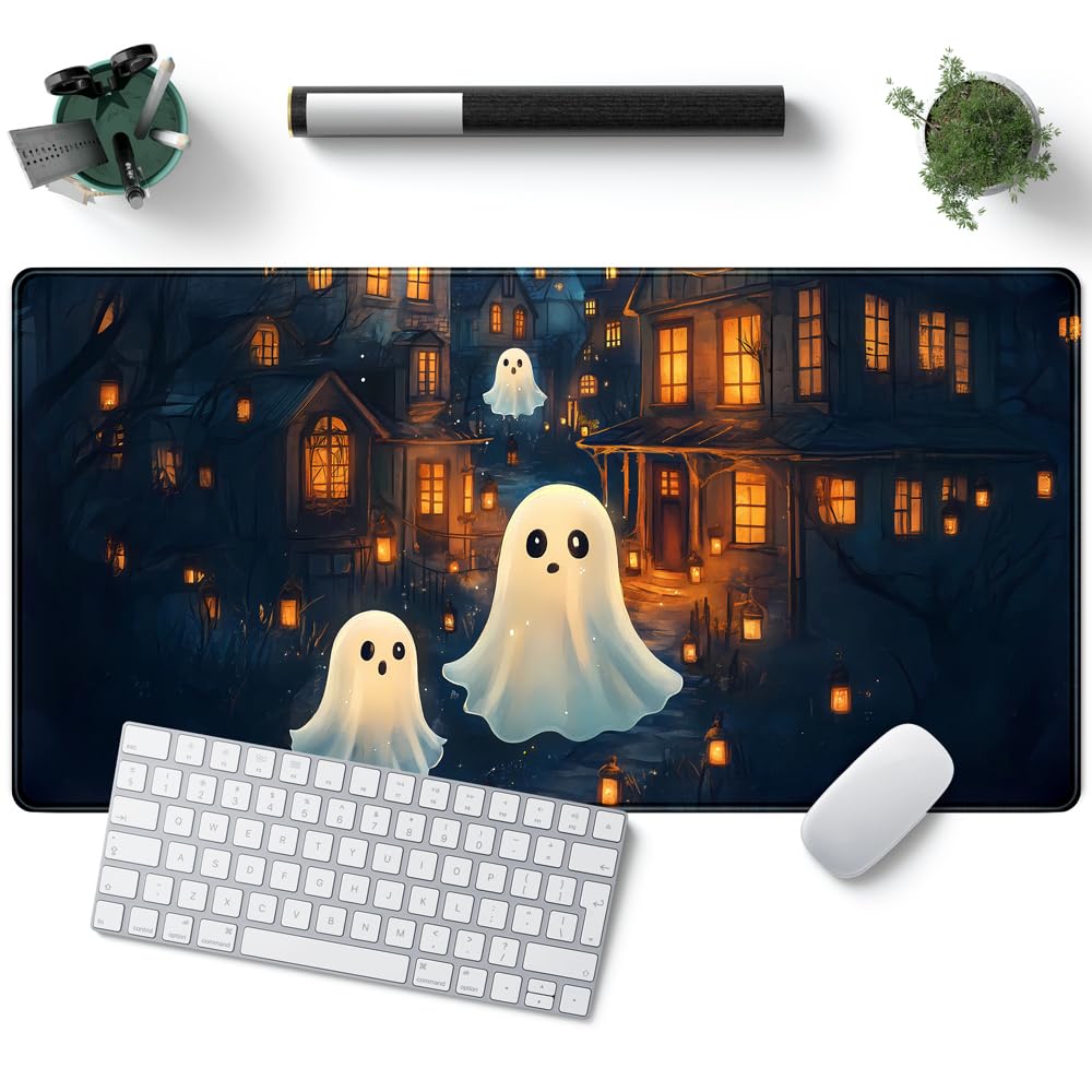 Cute Desk Mat Ghost Cartoon Mouse Pad Haunted House Style Desk Pad, Gaming Mouse Pad XXL Mouse