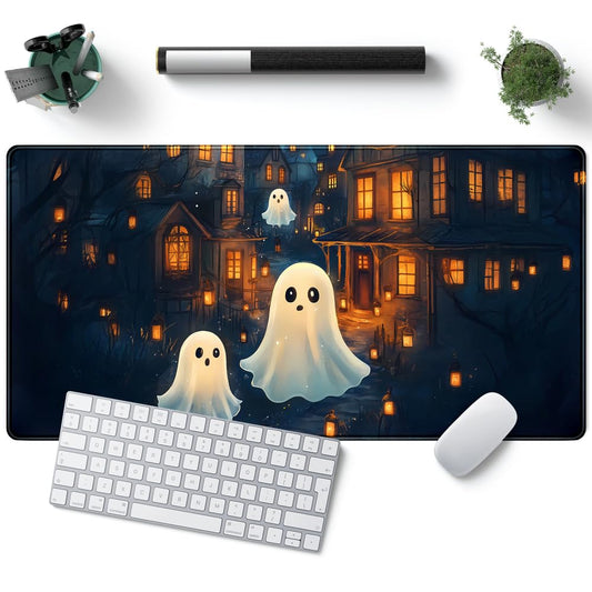 Cute Desk Mat Ghost Cartoon Mouse Pad Haunted House Style Desk Pad, Gaming Mouse Pad XXL Mouse