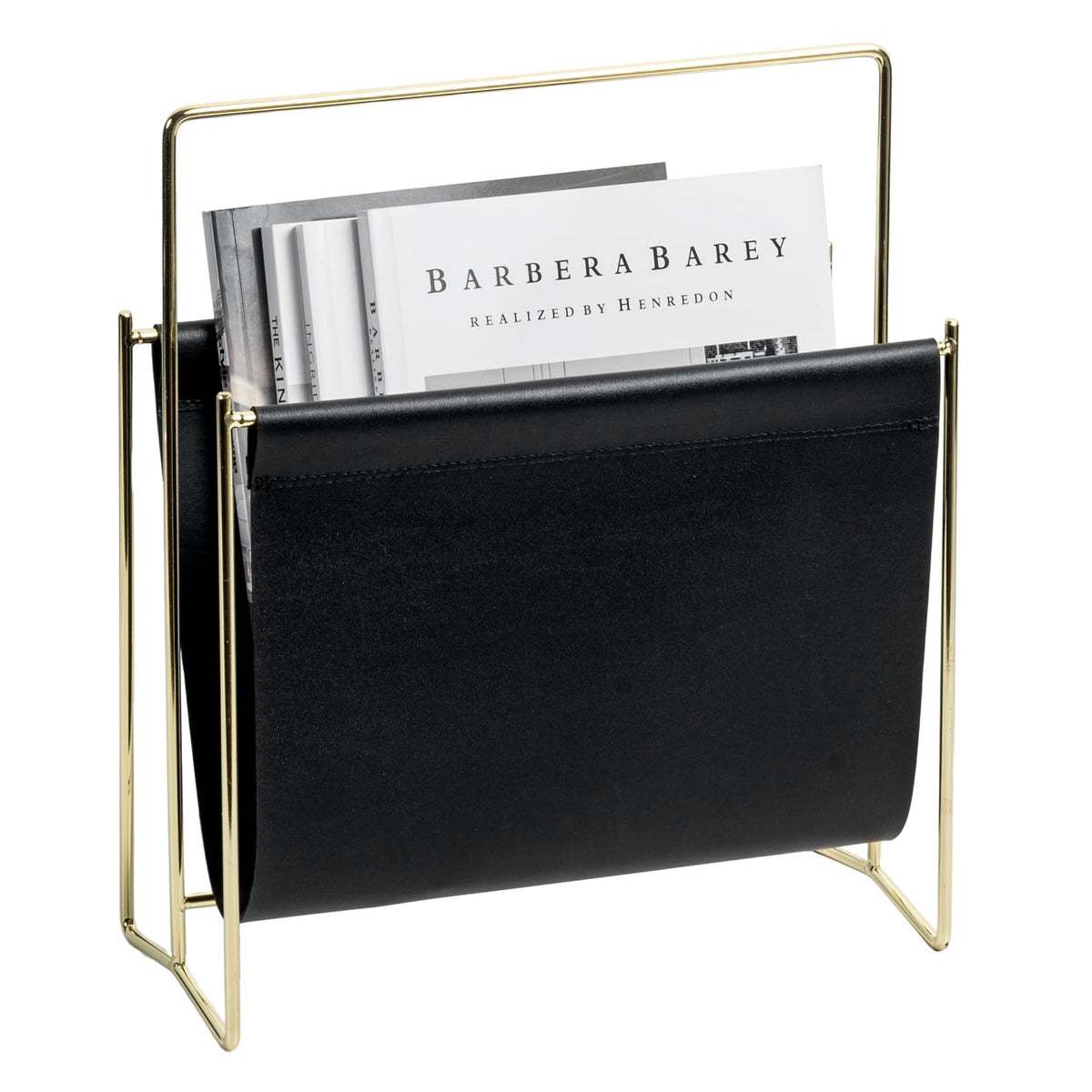 MyGift Black Leatherette Magazine Holder with Gold Metal Frame, 13 Inch