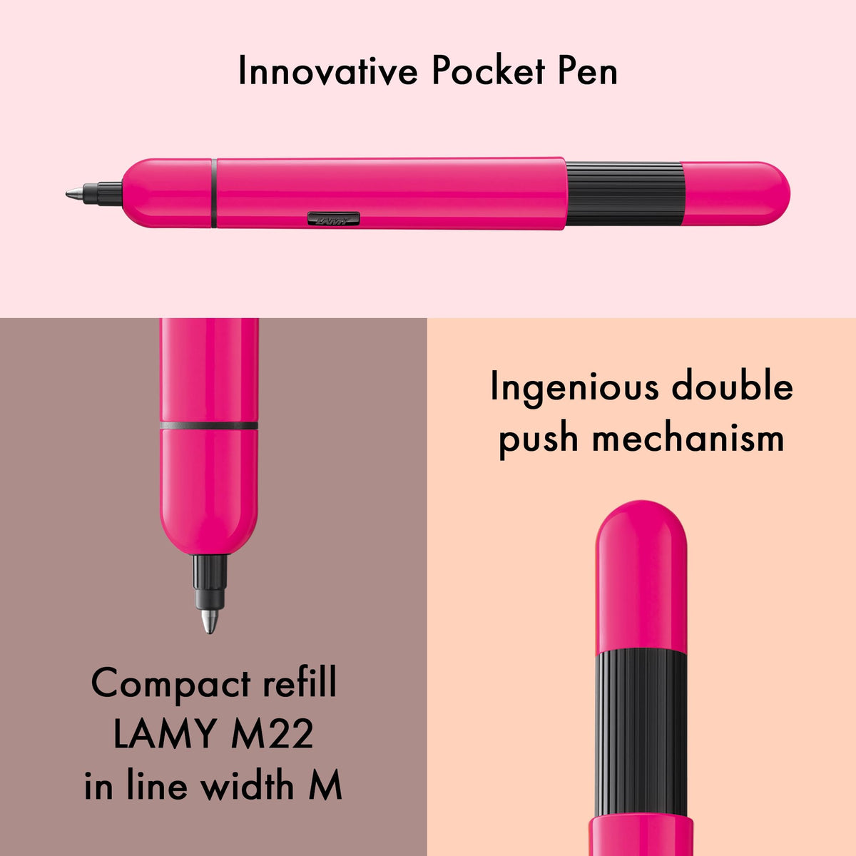 Lamy pico neonpink ballpoint pen - Innovative pocket pen - with one click in full size - metal