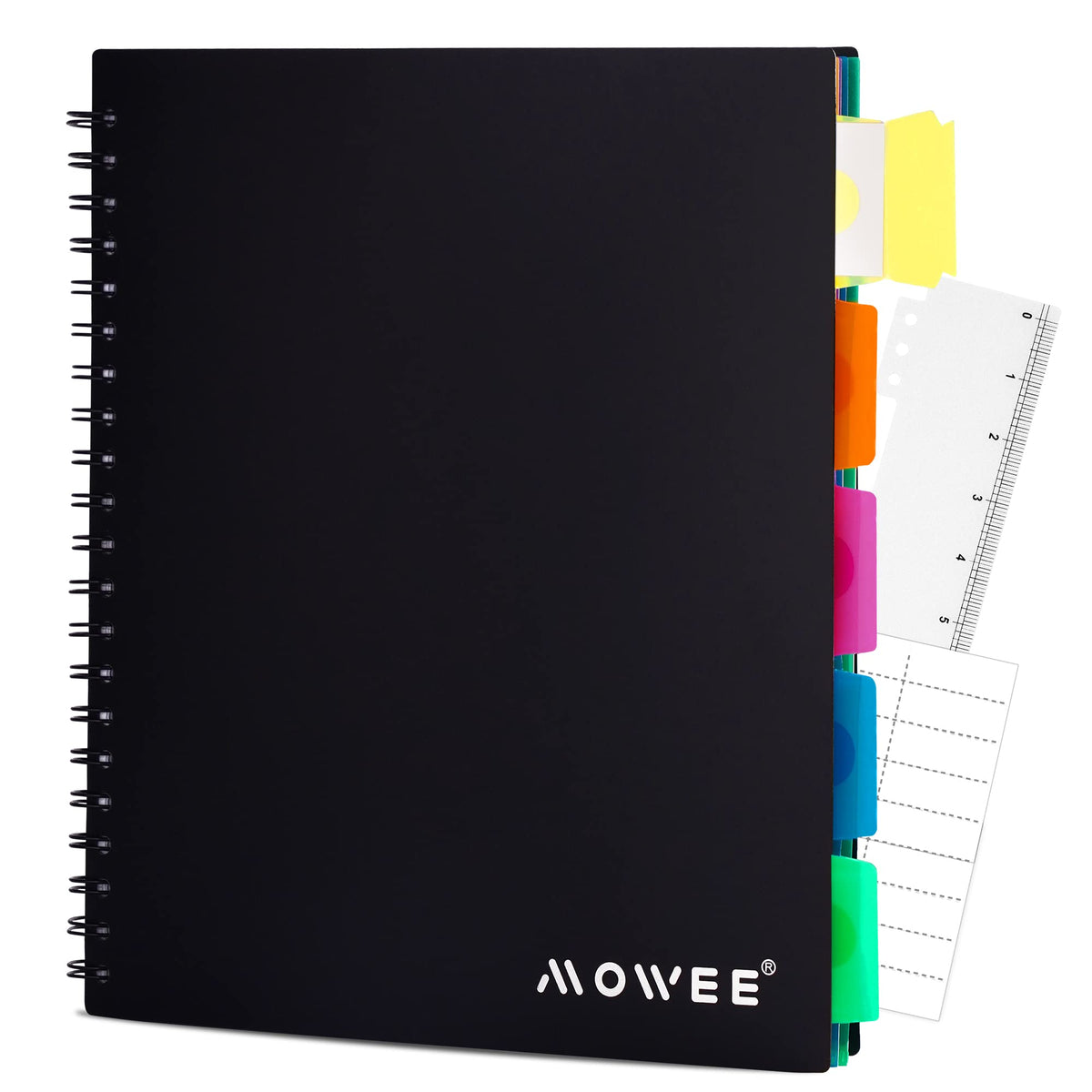 MOWEE Spiral Notebook - 5 Subject Notebook, College Ruled Notebook With Dividers Pocket, Tabs